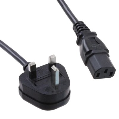 370001-E01 8.2' (2.5m) Power Cord Black BS1363A To IEC 320-C13 H05VV-F